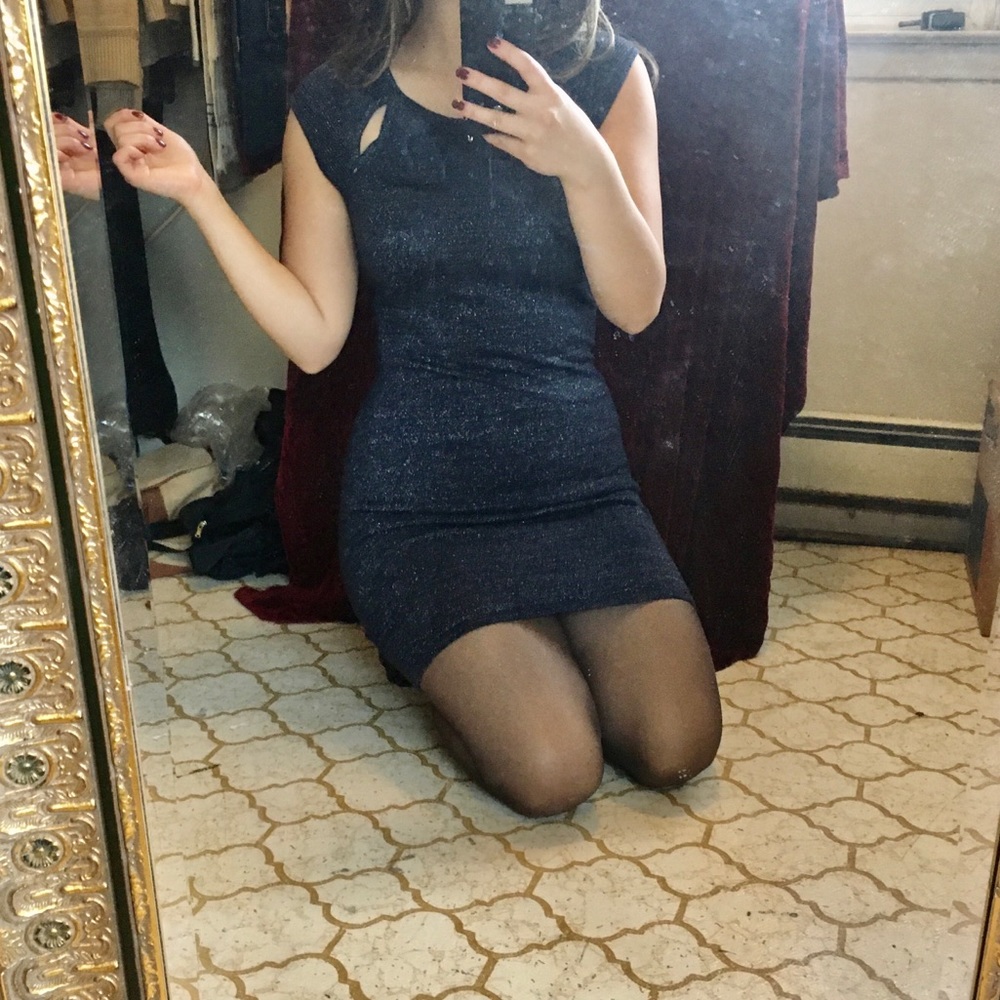 Express Navy Glitter Mini Dress with Cutouts